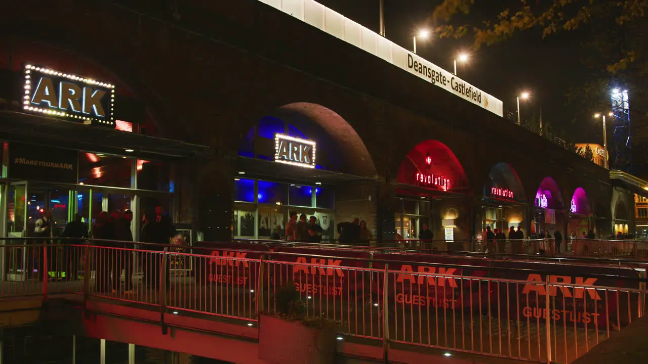 Manchester UK 4 May 2017 Timelapse Sequence Of Bars In Deansgate Area Of Manchester At Night