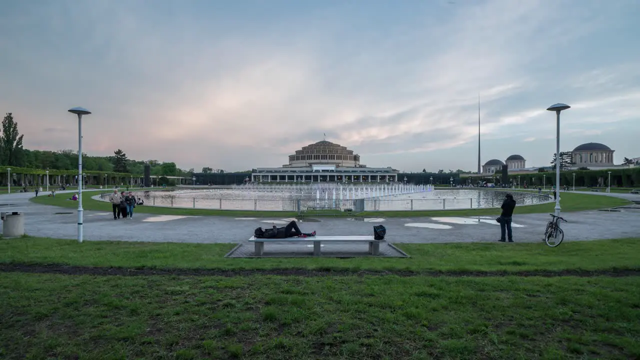 Wroclaw Poland May 17 2019 Multimedia fountain at pergola of Centennial Hall