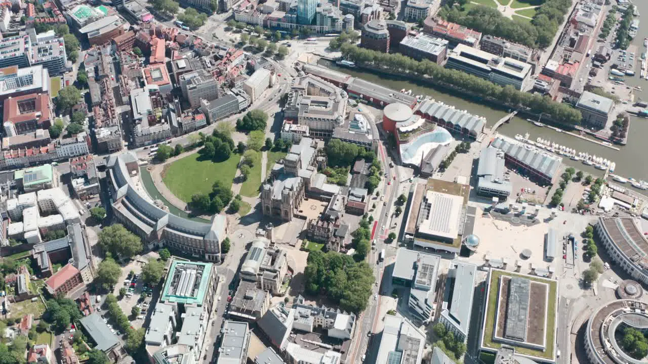 Circling drone shot Bristol cathedral College green