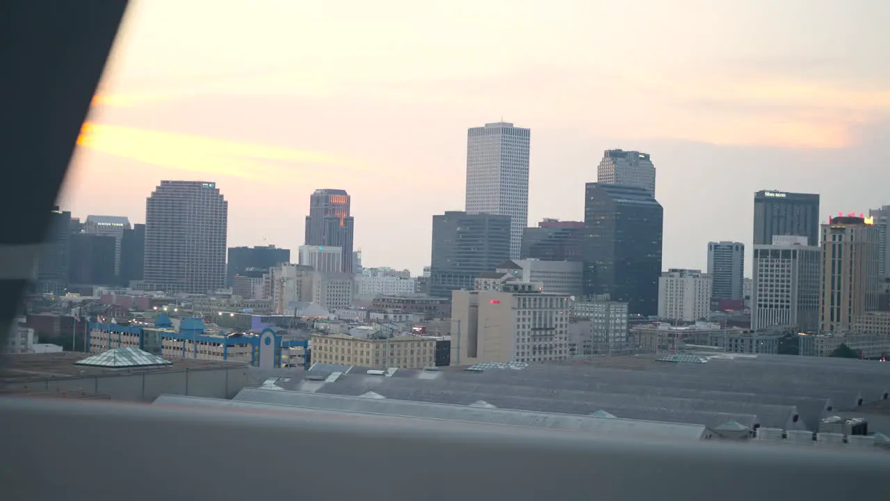 Drive Through Crescent City Connection Bridge View of New Orleans City Sunset Louisiana United States Golden Skyline