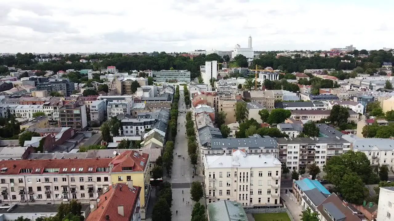 Rooftops of Kaunas city downtown aerial drone view