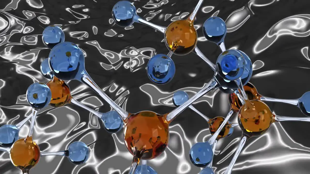 Animation of molecules over glowing liquid silver background