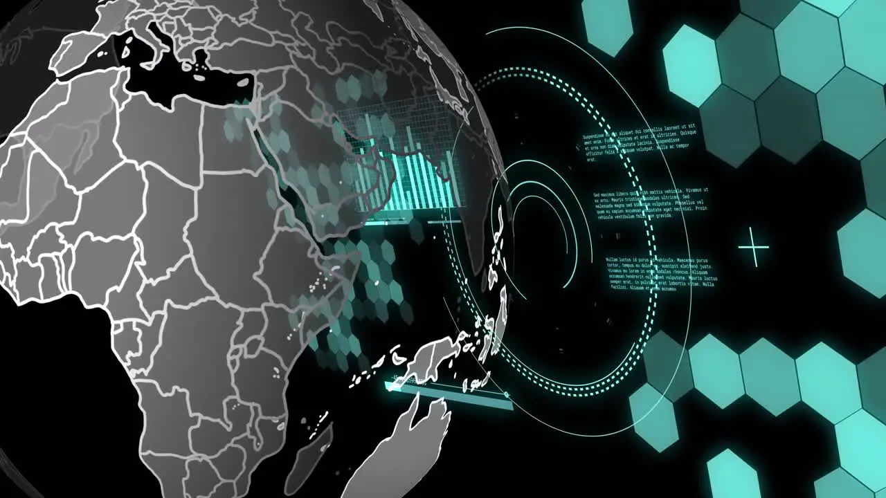 Animation of data processing and globe over scopes scanning