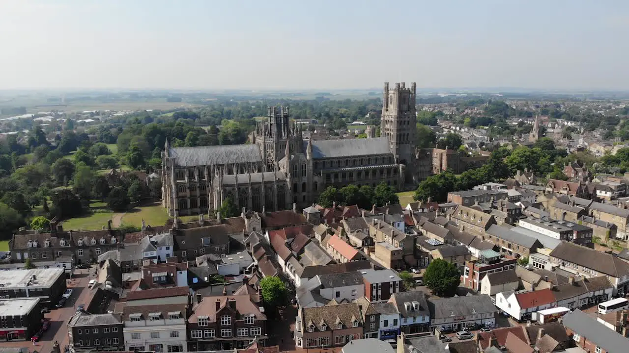 turning Drone shot of Ely Cathedral in Cambridgeshire UK