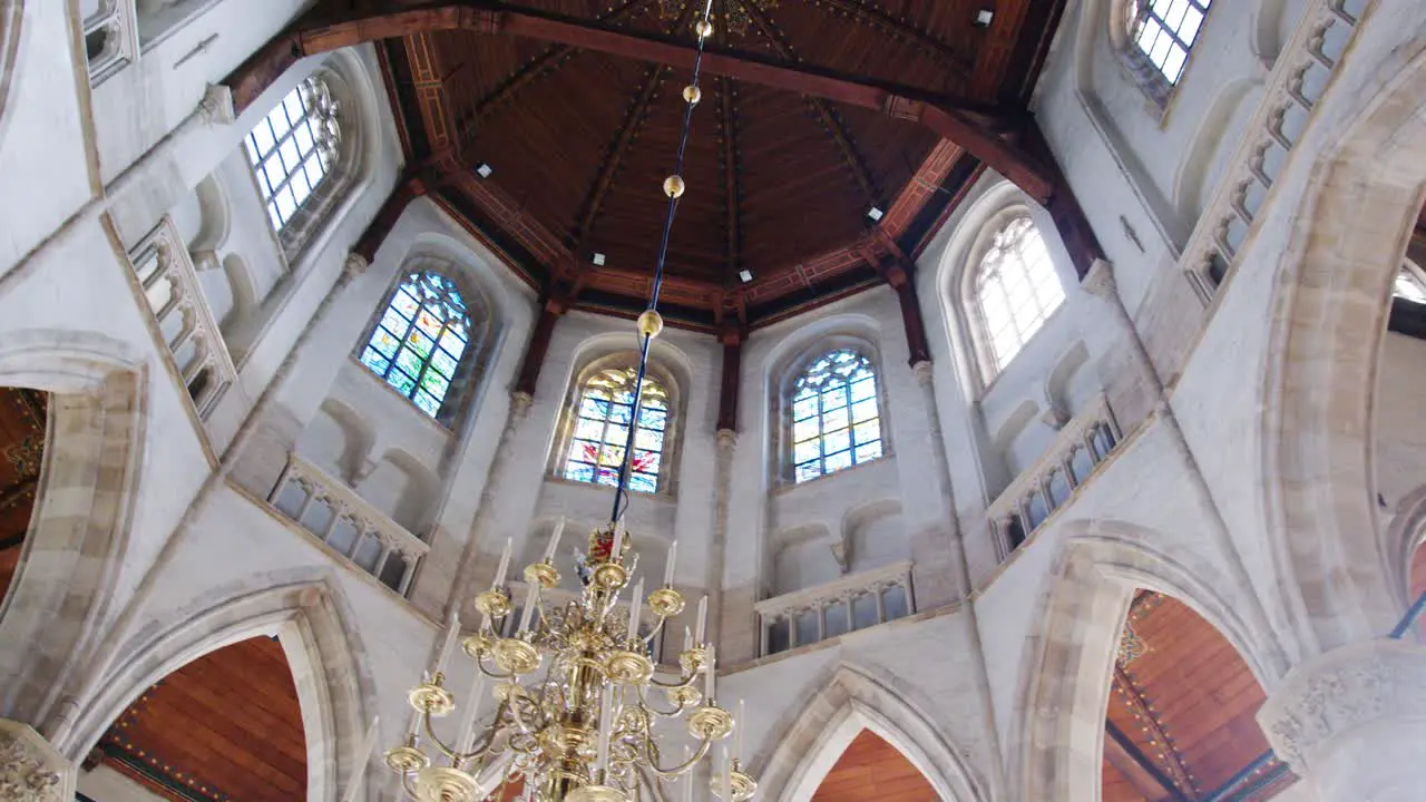 Interior walls with stained glass windows inside Laurenskerk Rotterdam The Netherlands