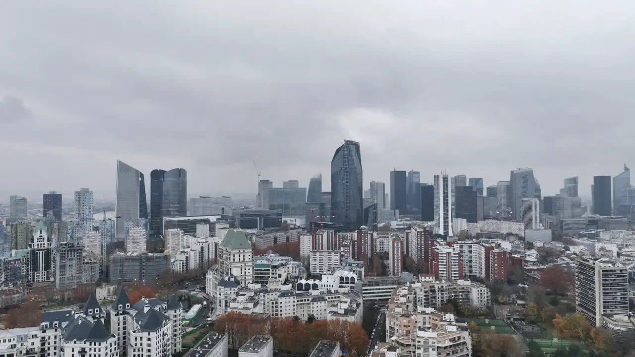 Paris's financial district La Défense stretches out beneath the overcast