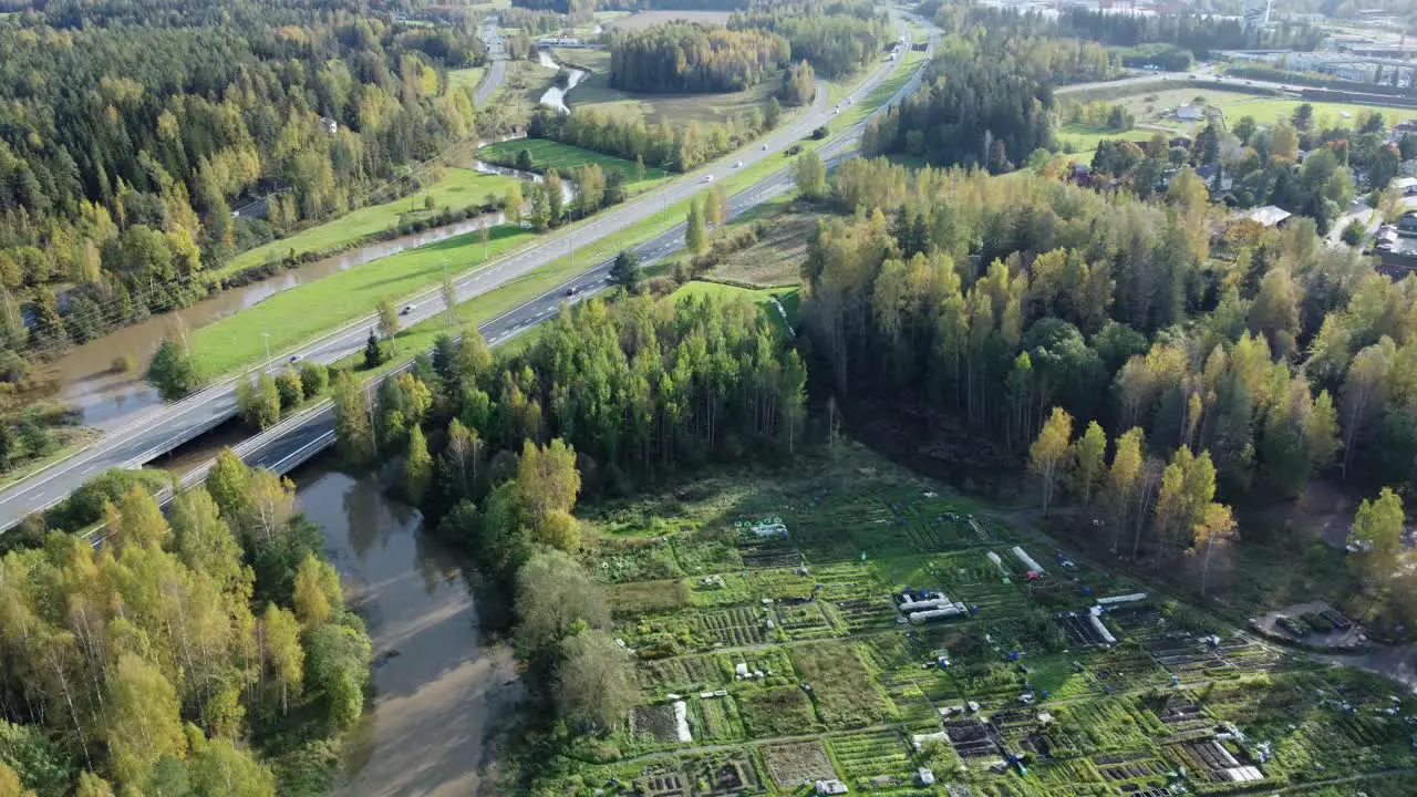 Flyover Keravan siirtolapuutarha community garden in Kerava Finland