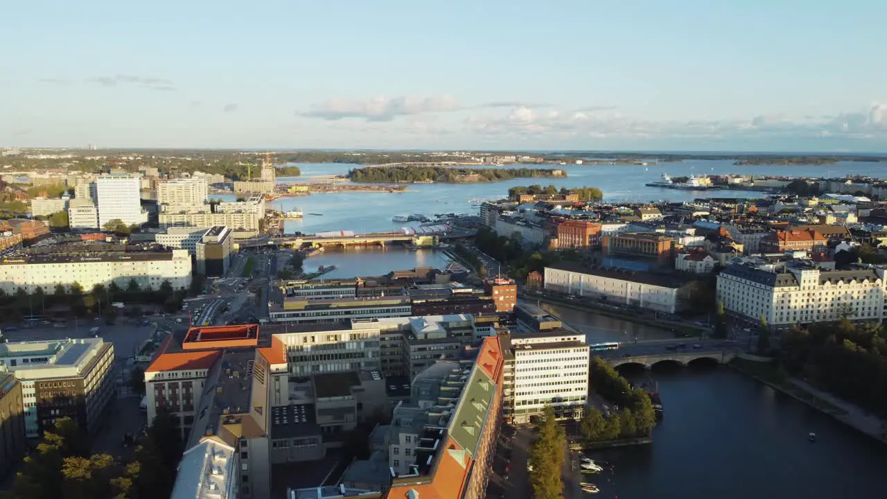 Golden hour flyover Helsinki Finland a northern Baltic capital city