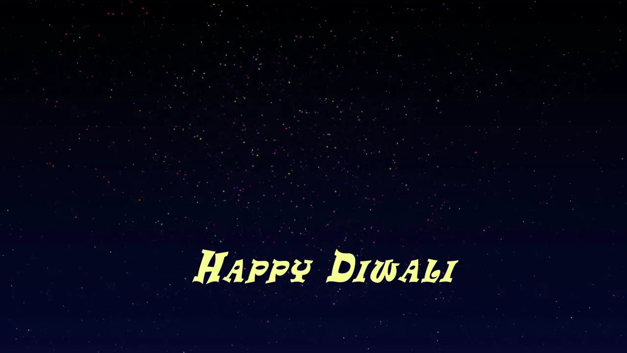 Happy Diwali greeting with dancing text and fireworks