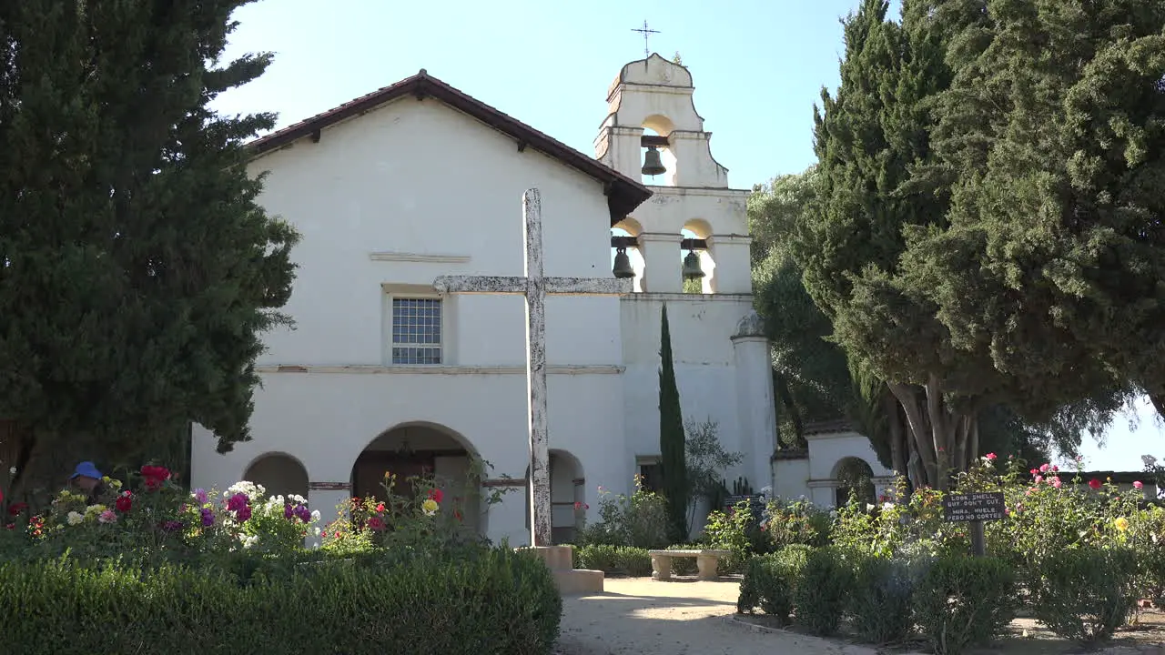 California San Juan Bautista Mission Church Garden And Front With Cross