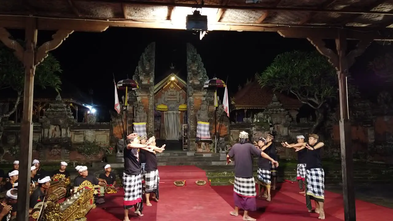 Balinese Male Warrior Dance Gamelan Music Temple at Night Bali Indonesia Art Tradition in Singapadu Village