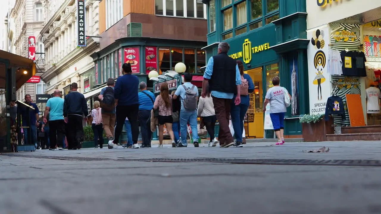 People walking in street of city center of Budapest Hungary