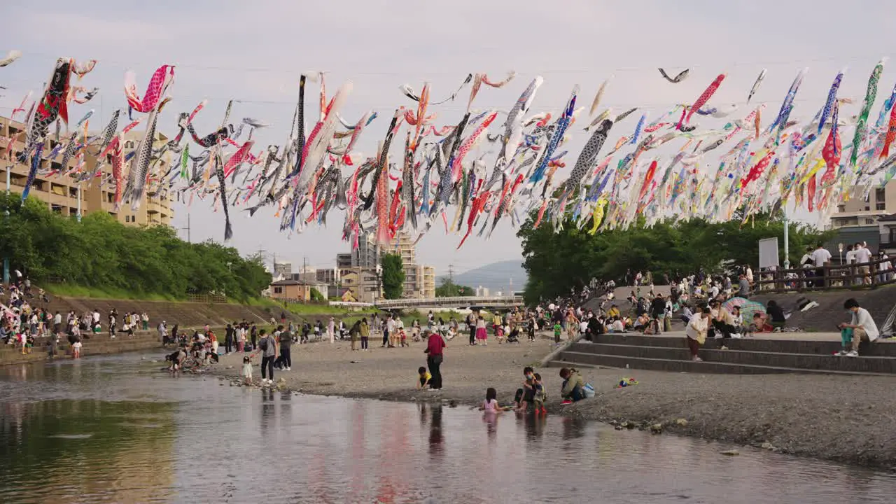 Japanese People Gathering at Akutagawa Sakurazutsumi Park for Children's Day