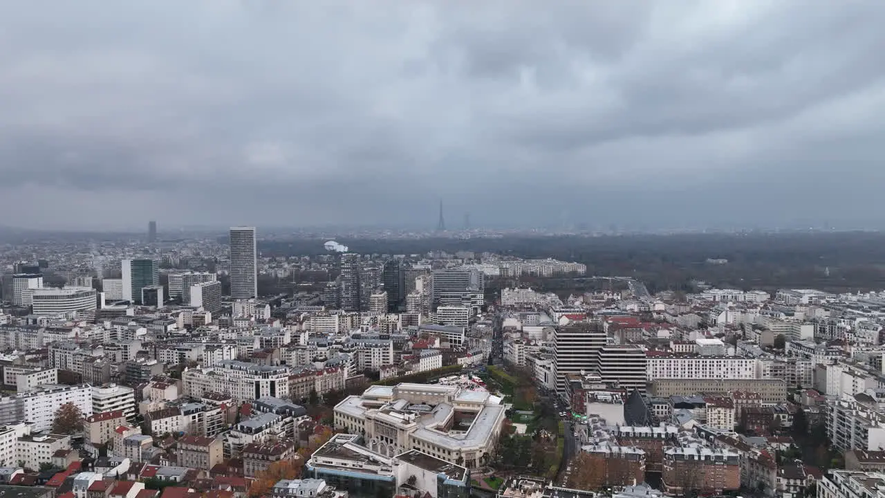 From above La Défense's skyline is a striking contrast to the clouds