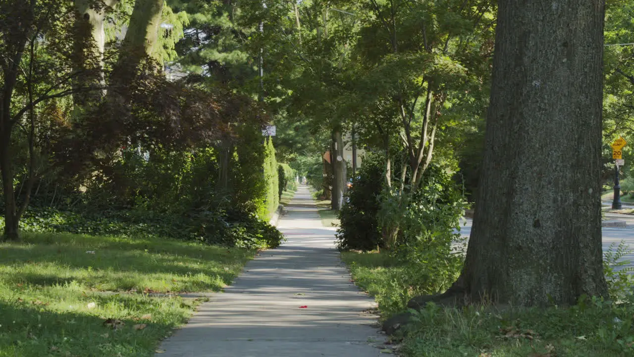 Cars Turning Onto An Empty Neighborhood Street In the Summertime In Brooklyn New York