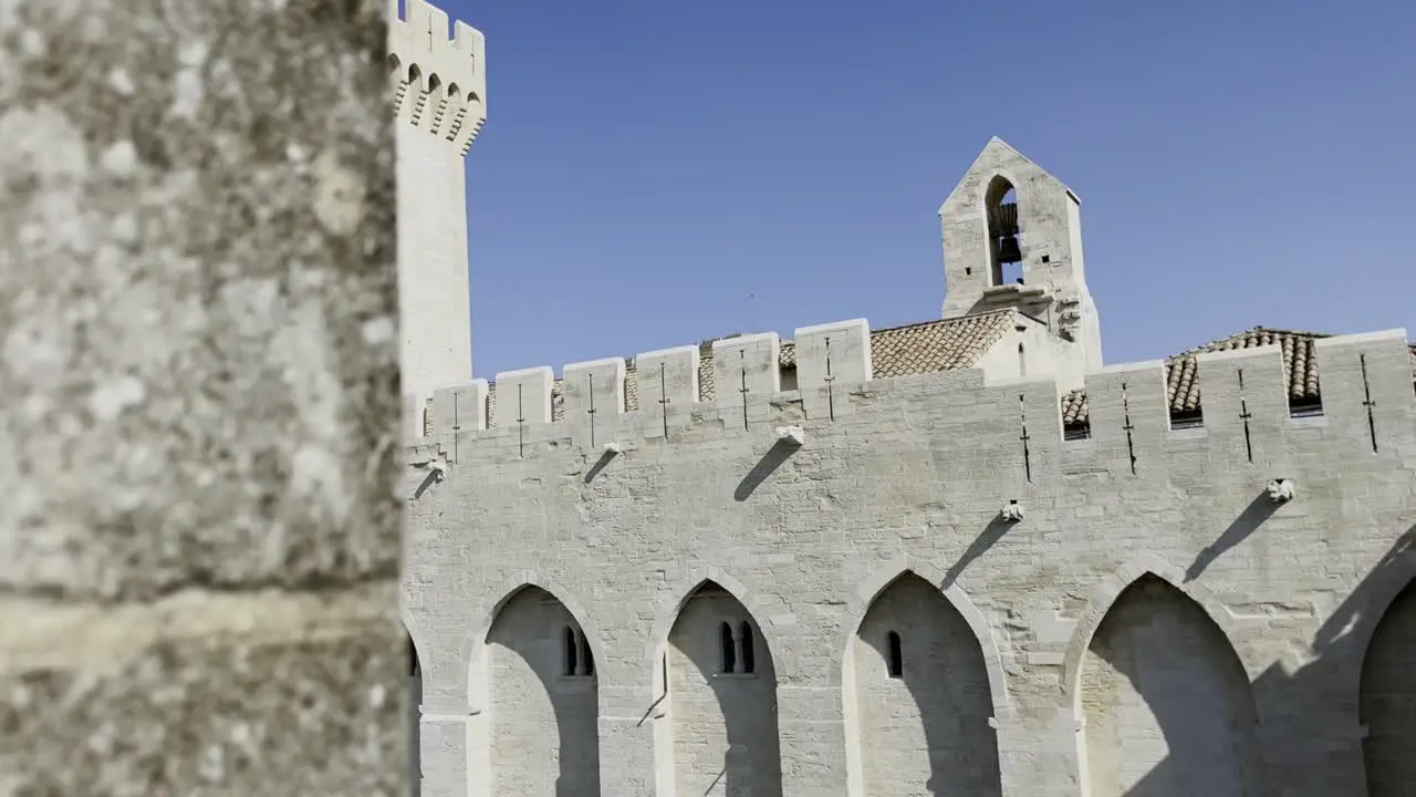 Historical fortress with stone wall and tower in a city in France