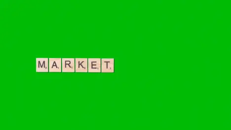 Stop Motion Business Concept Overhead Wooden Letter Tiles Forming Word Market On Green Screen 1