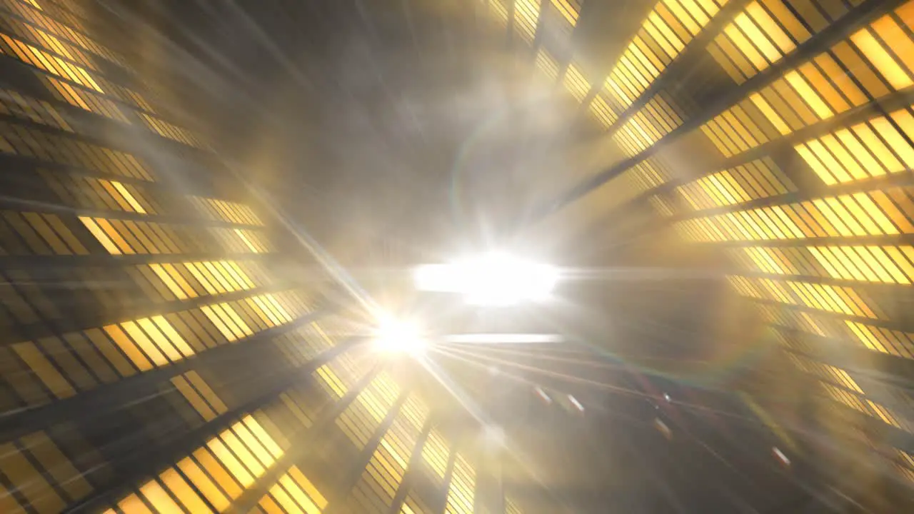 Digital animation of bright spot of light over music equalizer against golden background