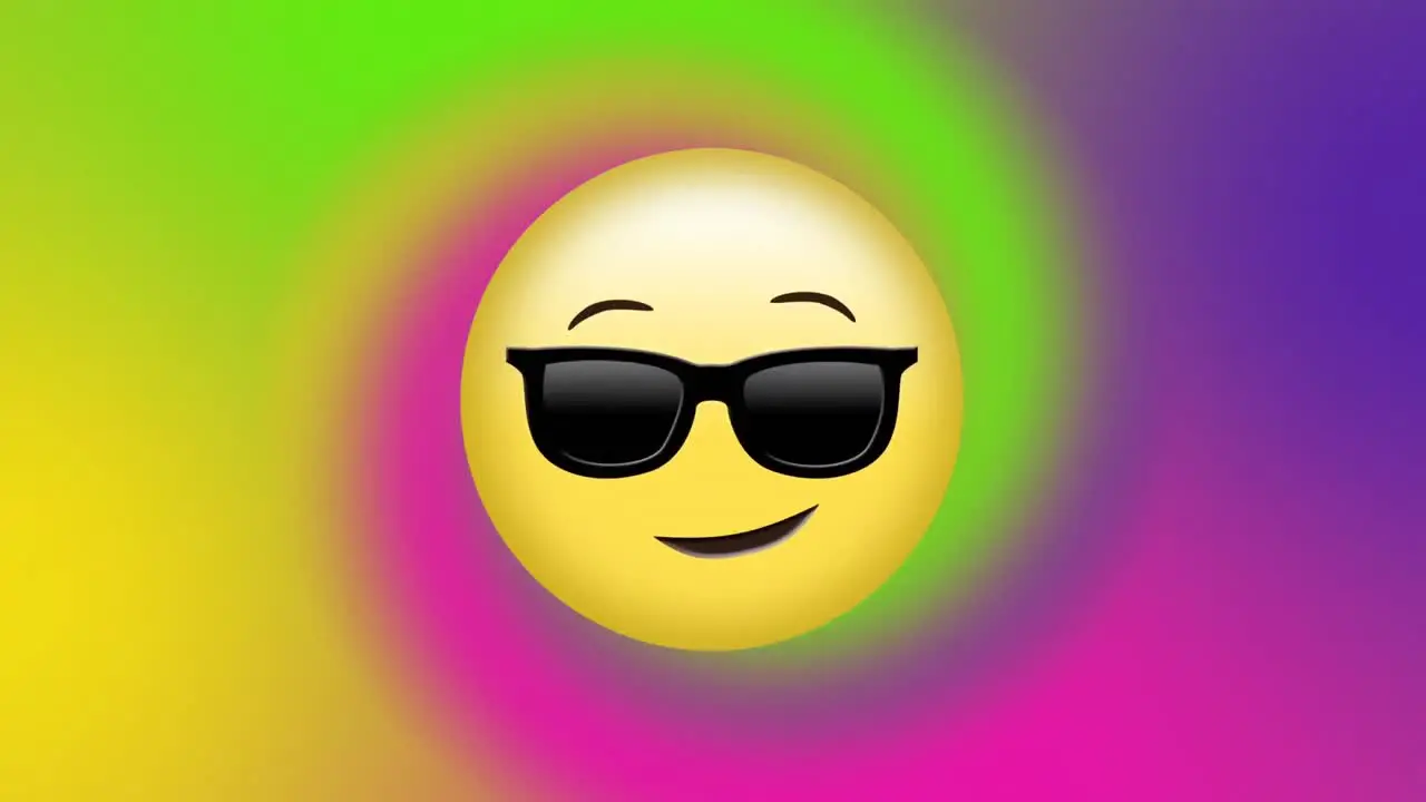 Animation of smiling face with sunglasses emoji and colourful abstract background