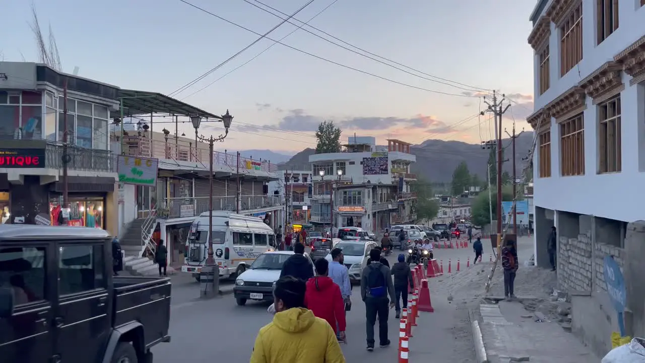 View Of Daily Scene In A Busy Street In India At Sunset