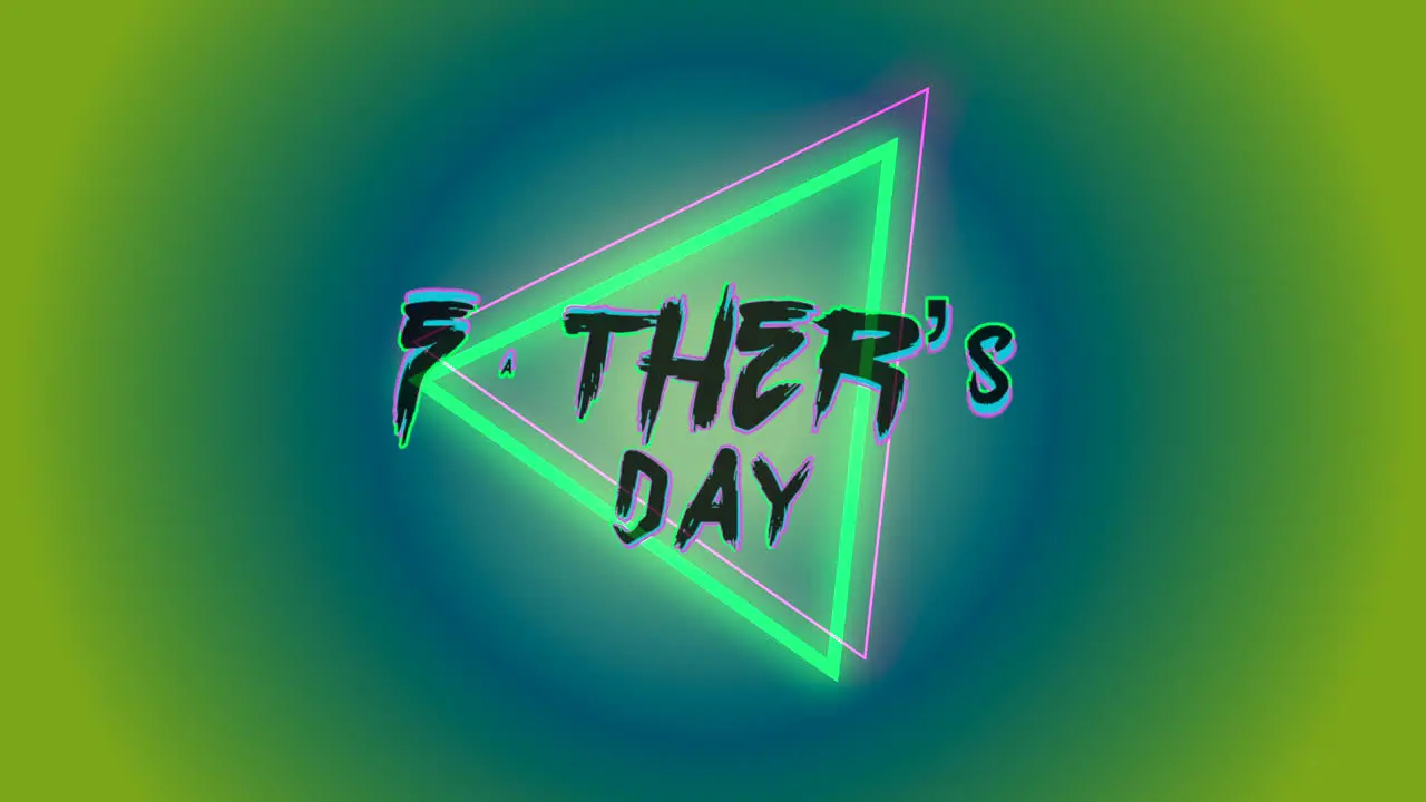 Animation text Fathers day on fashion and club background with glowing green triangle