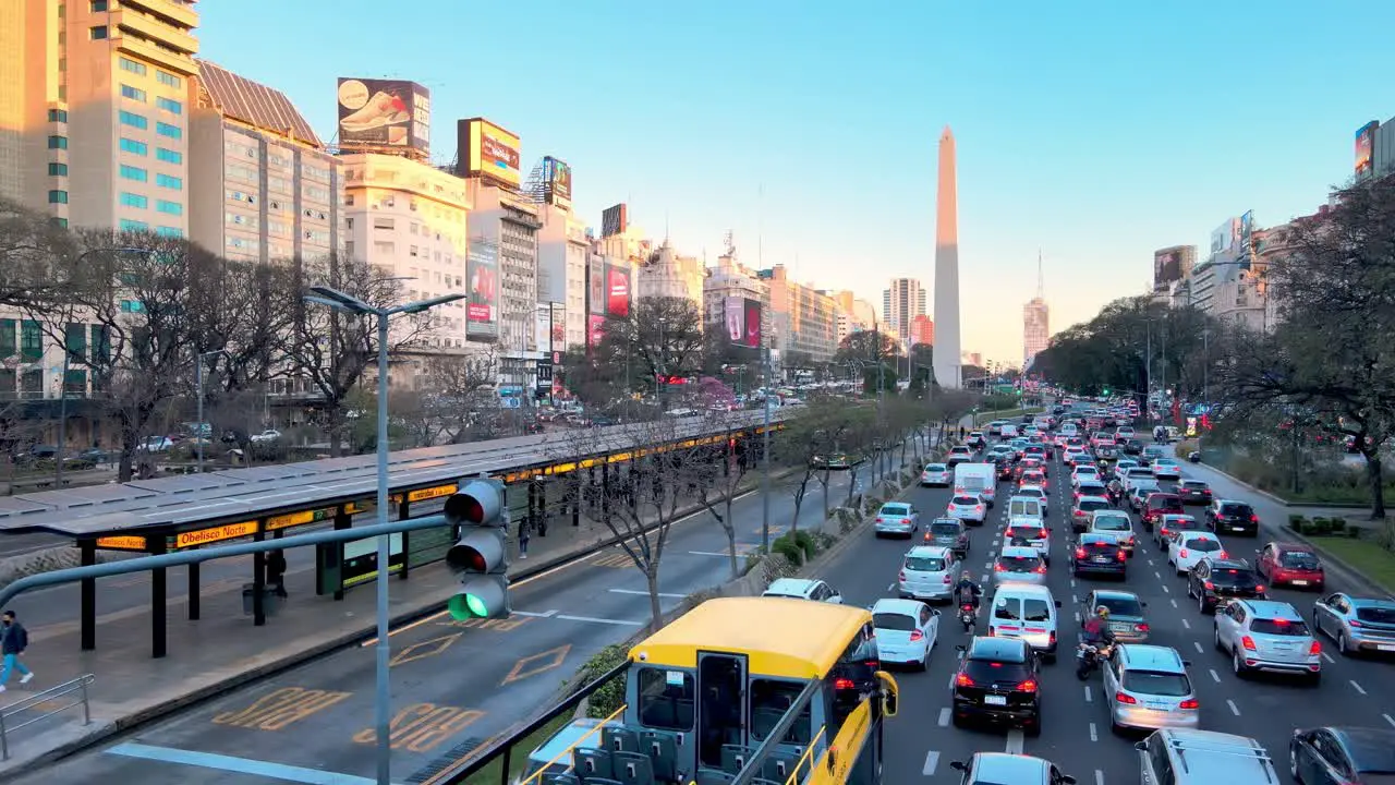 Busy rush hour traffic along July 9 Avenue Buenos Aires Argentina