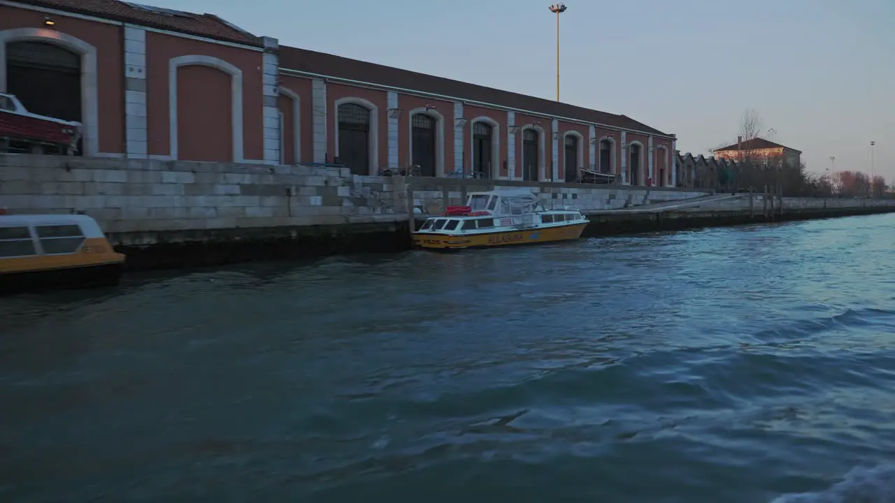 Vaporetto ride along the channel Scomenzera Santa Marta Venice Italy