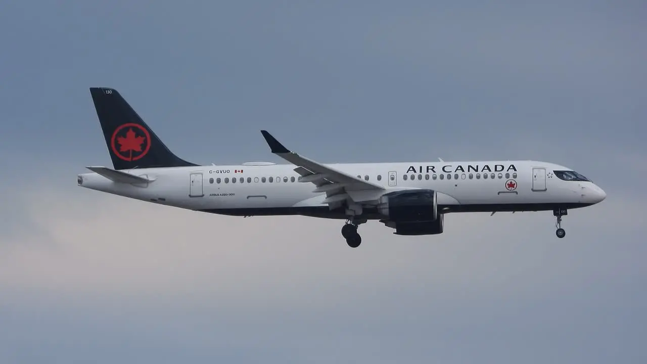 An Air Canada Airbus A321neo descending for a landing