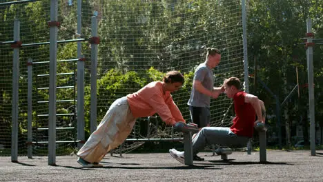 Friends training outdoors