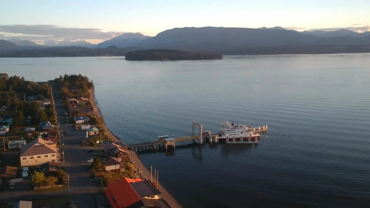 Ferry docking at small town