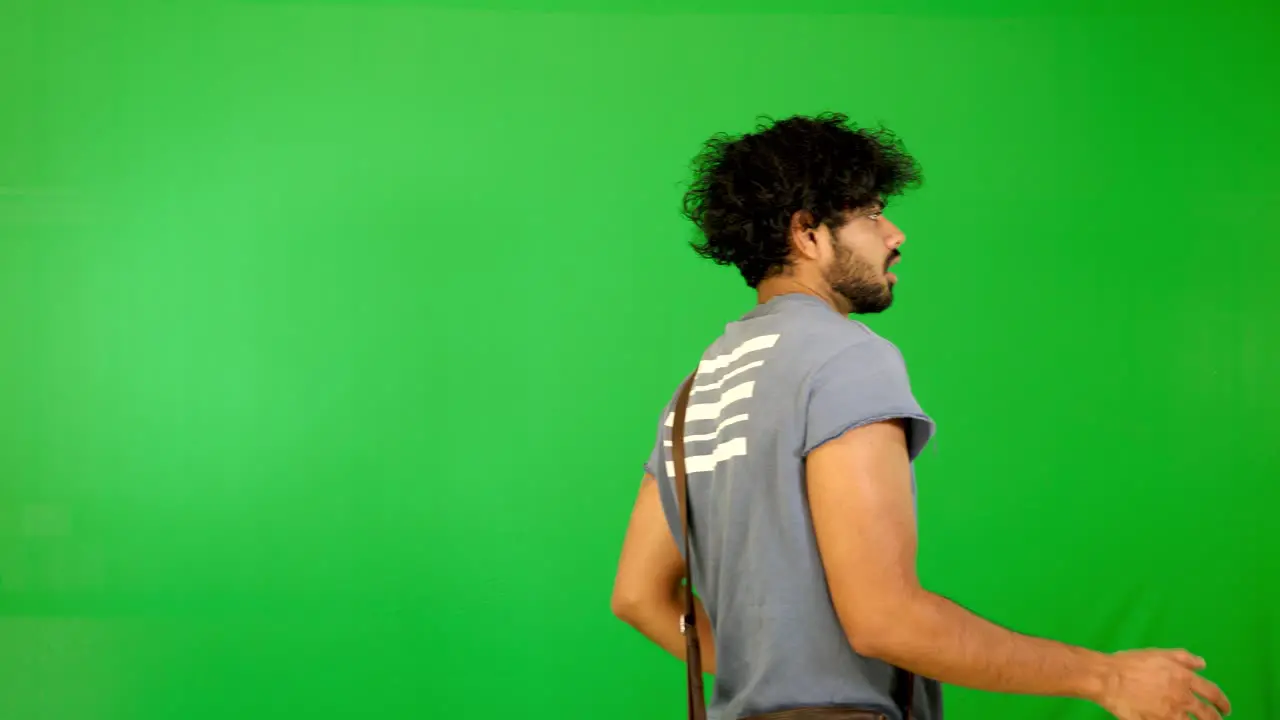 indian tourist walking on road with green background green screen