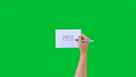 Woman Writing Pass on Paper with Green Screen