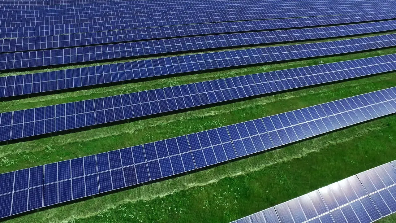 Clean energy production with solar park Aerial view of solar energy field