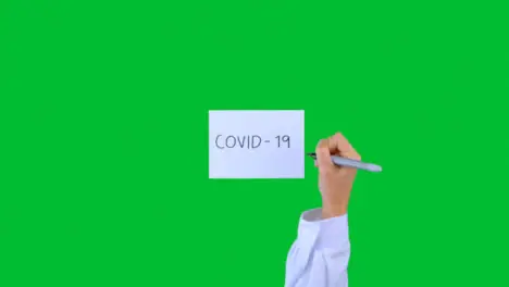 Doctor Writing Covid-19 on Paper with Green Screen