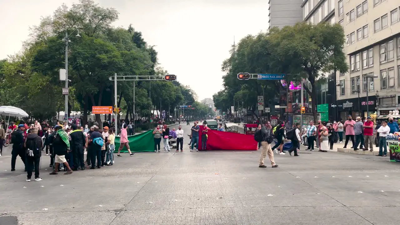 frontal shot of a street peddlers blockade in the streets of Mexico city