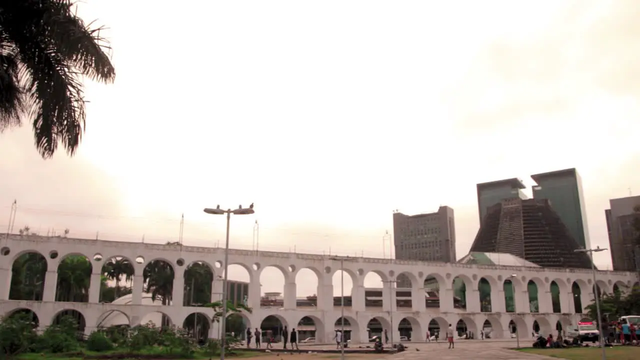 Pan shot at sunset on Lapa Arch Rio de Janeiro