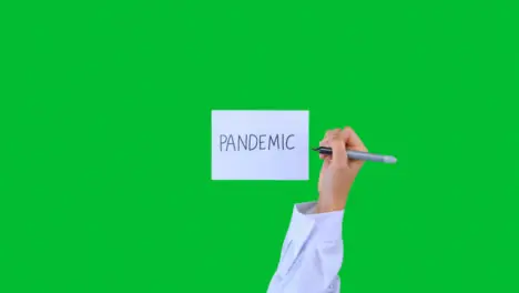 Doctor Writing Pandemic on Paper with Green Screen