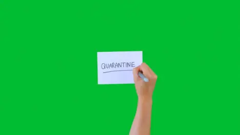 Woman Writing Quarantine on Paper with Green Screen 02