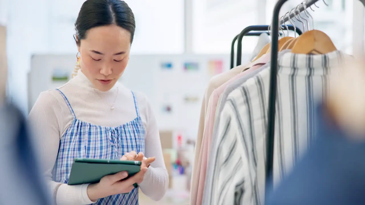 Fashion worker and Asian woman with a tablet