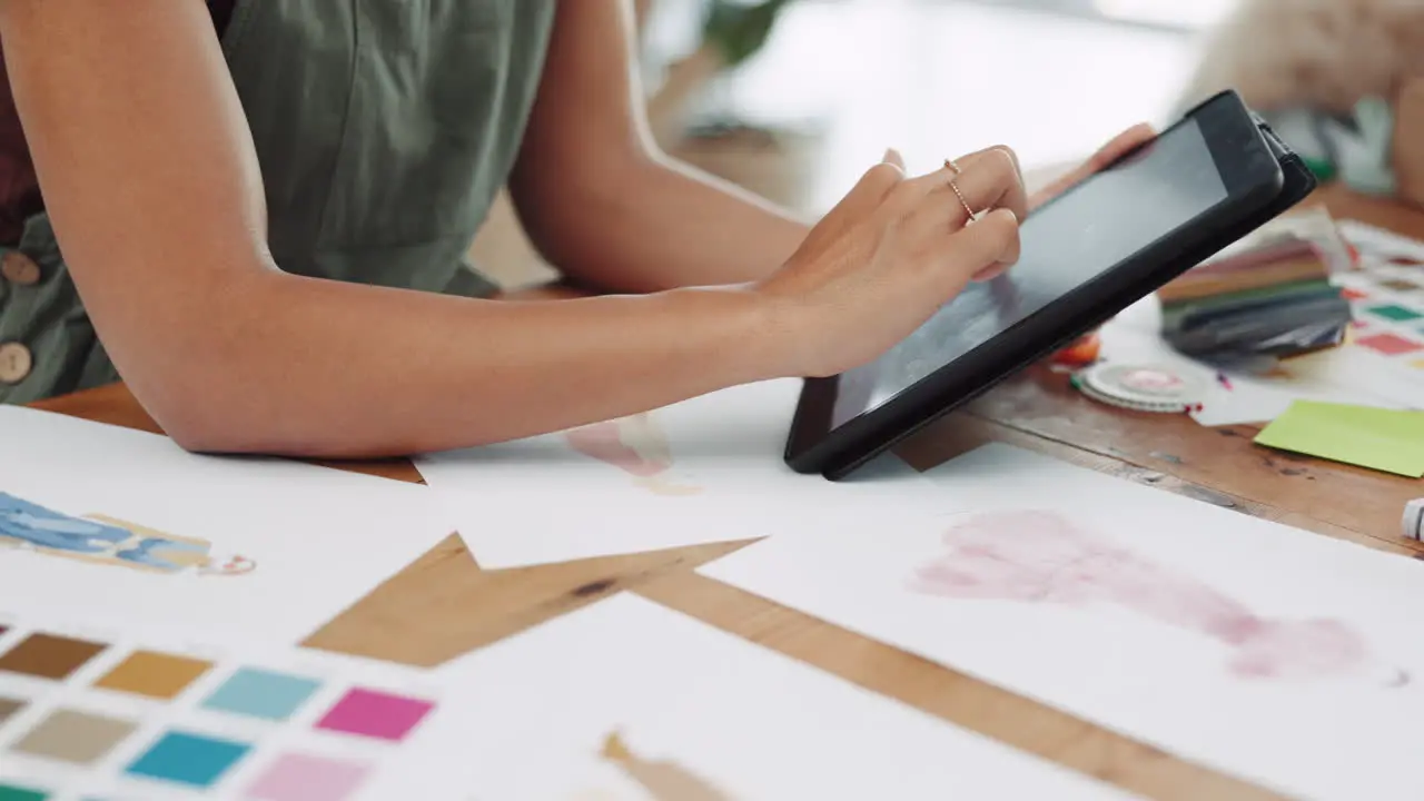 Woman tablet and hands in small business