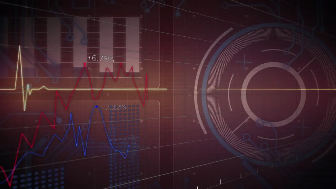 Animation of brown digital screen with diverse data processing heart rate and graphs