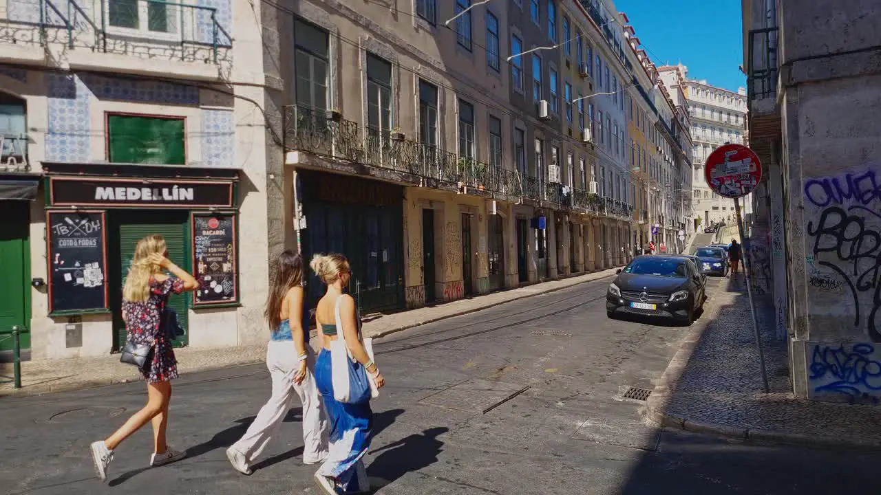 Young people out and about shopping in the city of Lisbon in Portugal