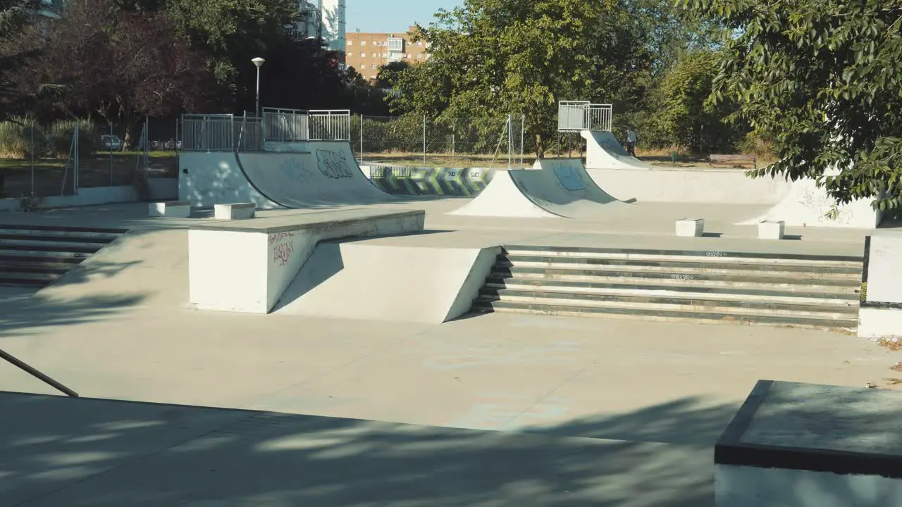 Empty skatepark without people during covid lockdown at midday