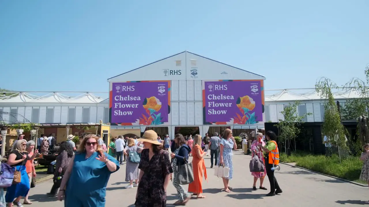 head on shot of the Chelsea flower show main tent