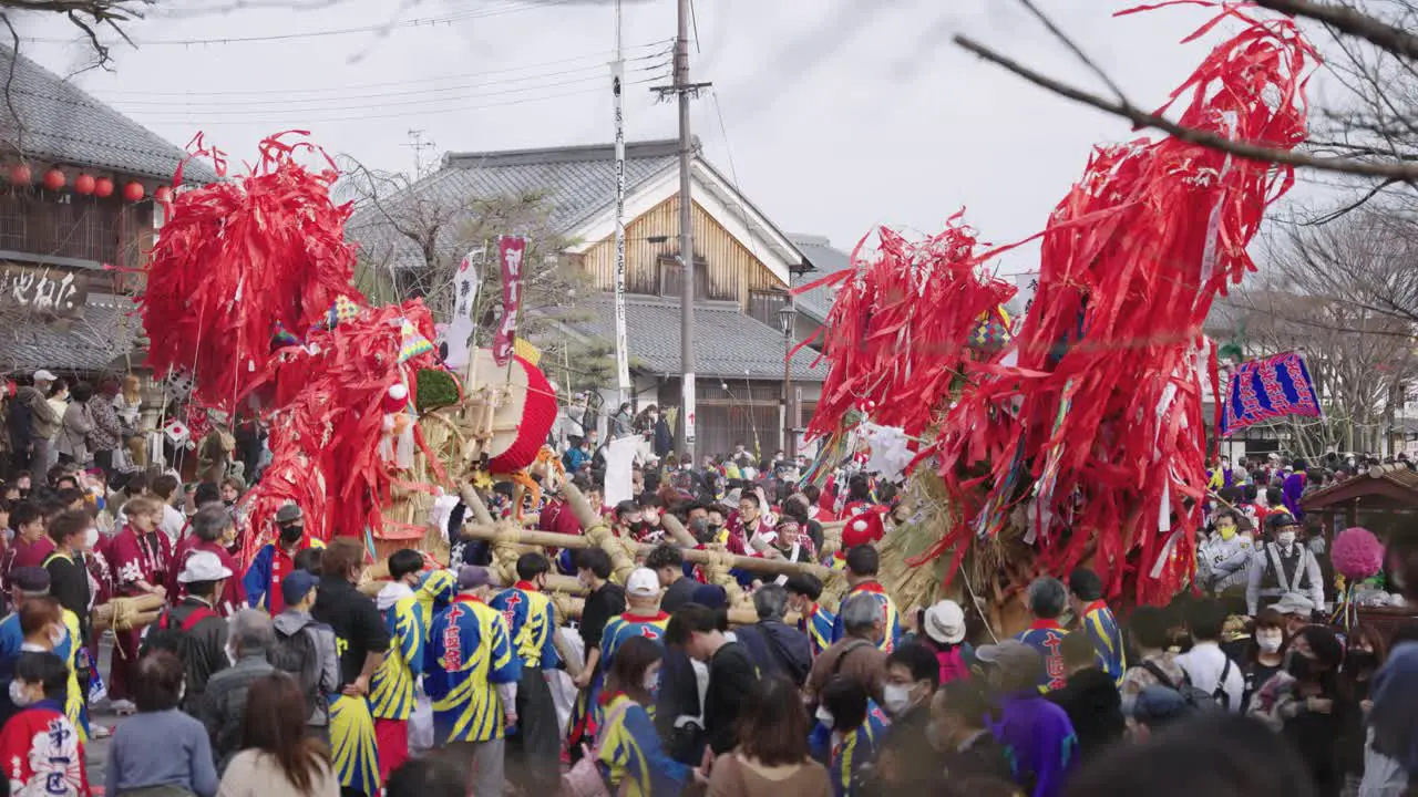 Crowd of Japanese People at festival event witnessing Sagicho Matsuri Battle