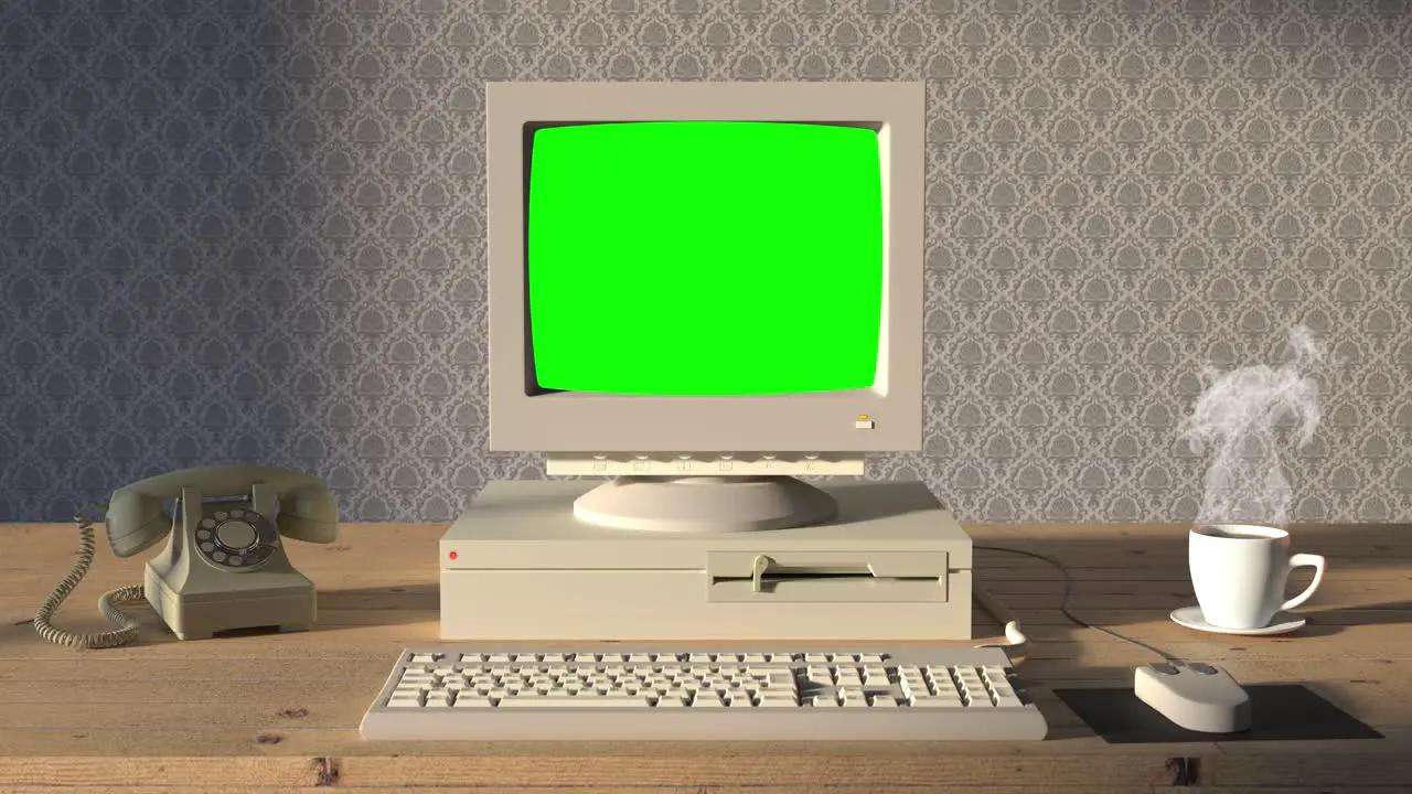 Old PC Turn ON And OFF Vintage Computer 4k Green Screen Transparent