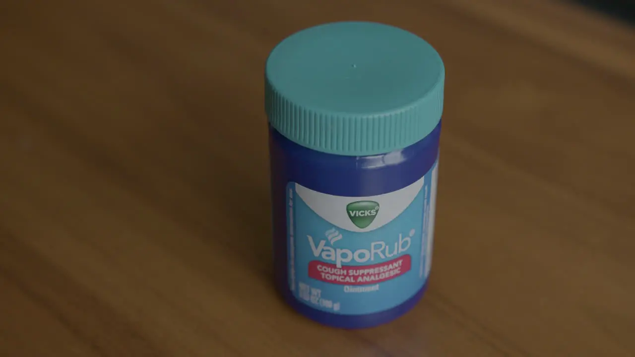 Close Up Pan Right of a Container of Vick's Vaporub