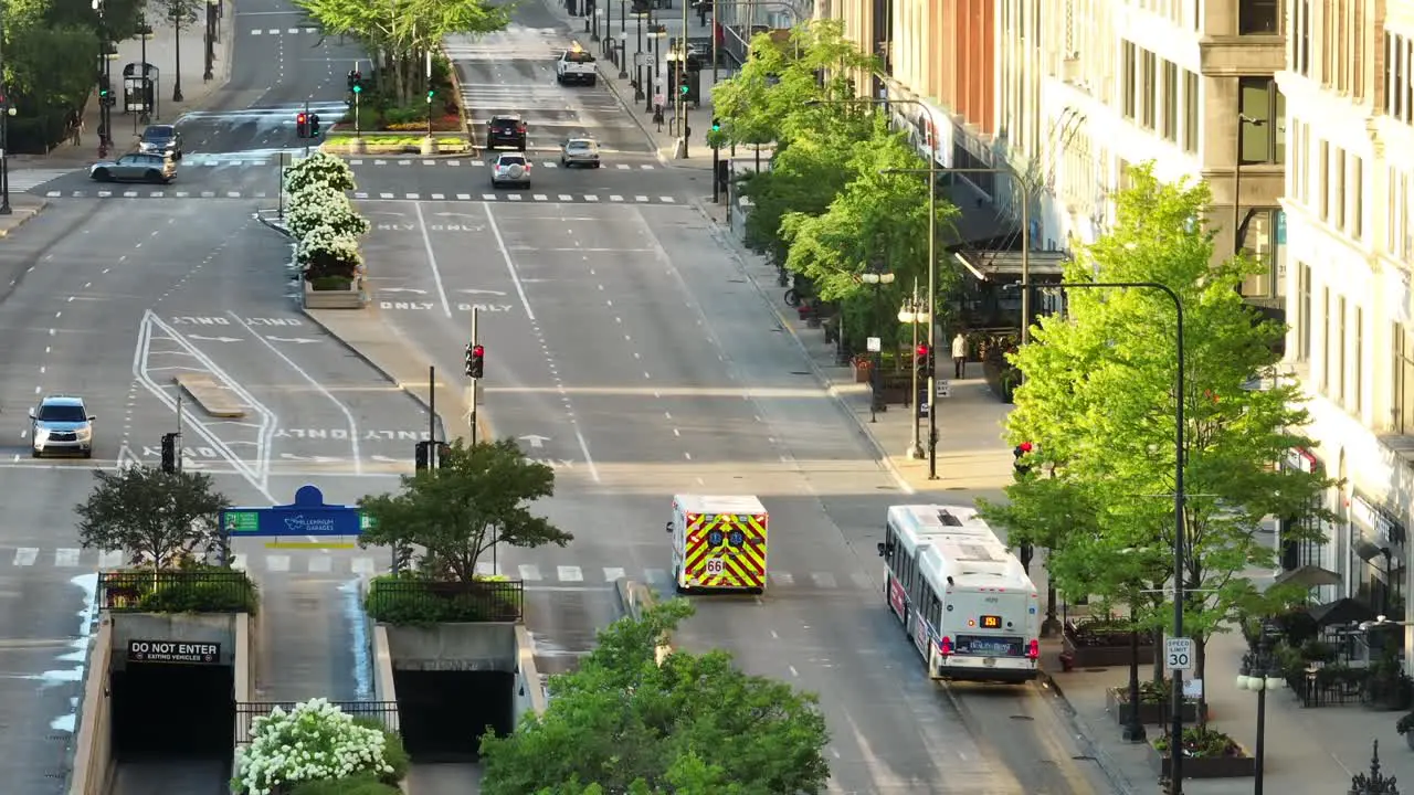 Ambulance responding to medical emergency in downtown Chicago Illinois