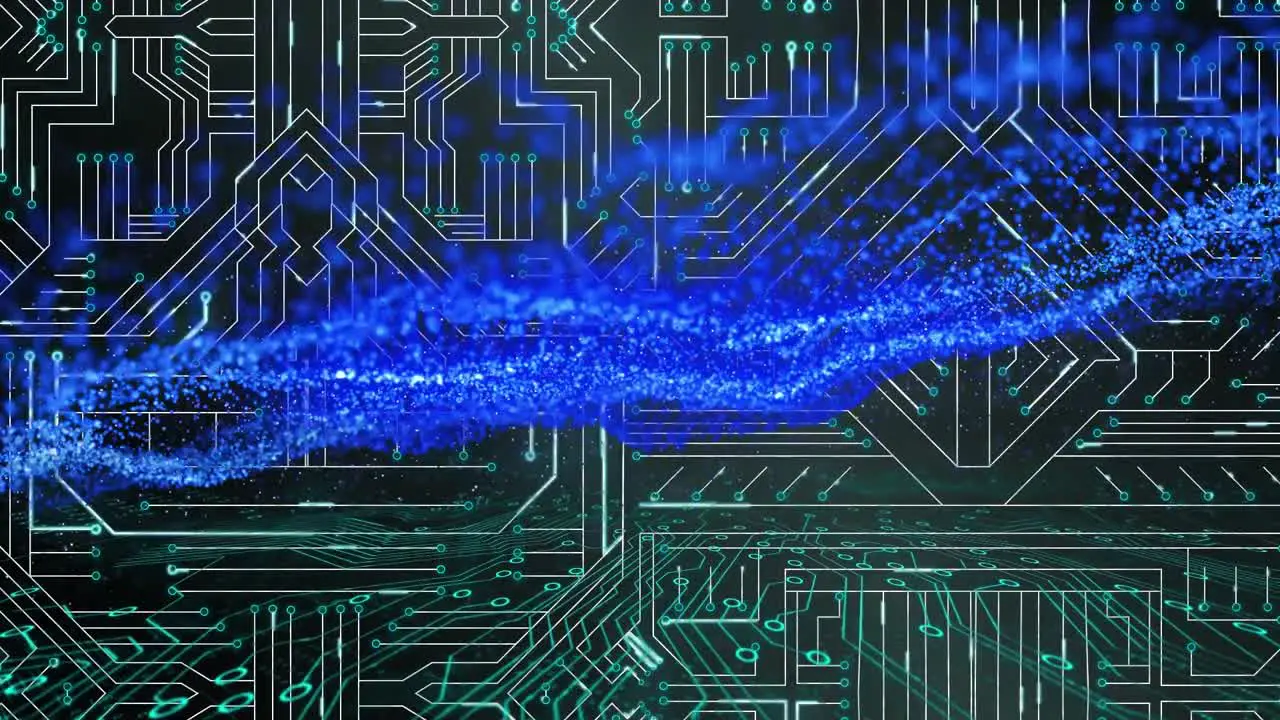 Animation of digital screen with waves and integrated circuit