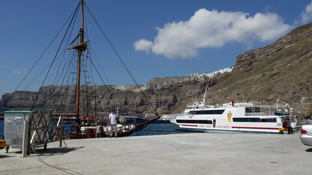 Greece Santorini Docks With Boats And Cloud